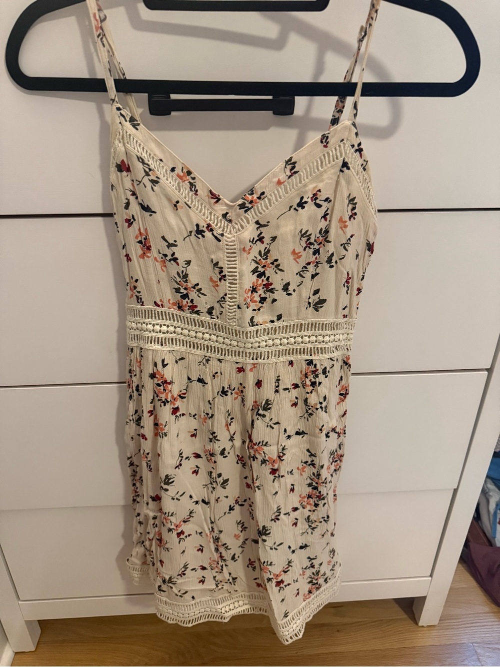 Abercrombie & Fitch Cream Floral Lace-Trim Mini Dress